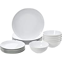 Amazon Basics - Vajilla de 18 piezas- Porcelana blanca lisa- 6 servicios